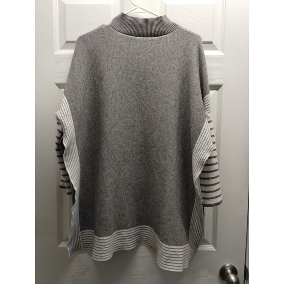 ChicWish SEE MEASUREMENTS Oversized Gray Striped Sleeve Slit Sides Sweater - Picture 2 of 5